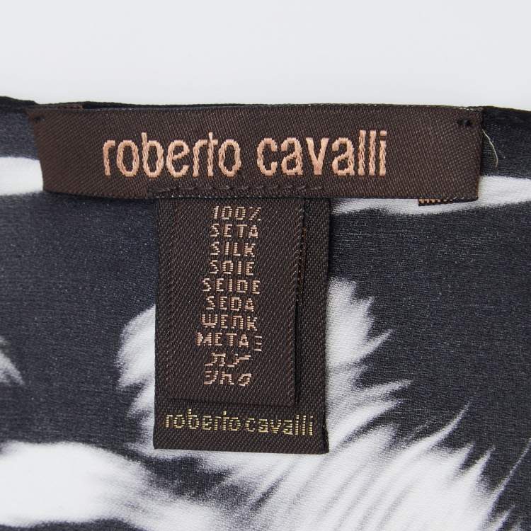 Pre Owned Roberto Cavalli Monochrome Animal Print Silk Bandeau