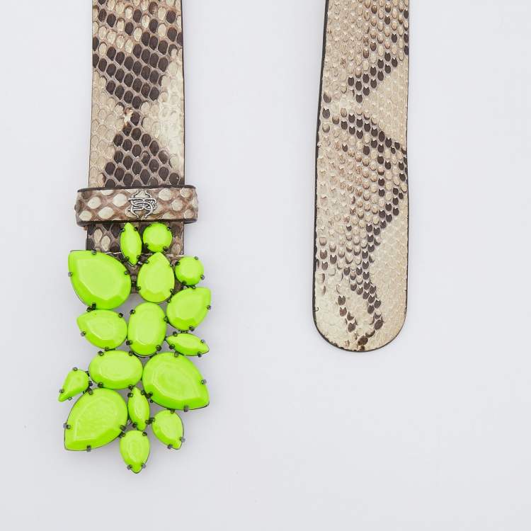 Pre Owned Roberto Cavalli Beige Snakeskin Belt Size 42cm