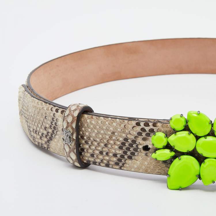 Pre Owned Roberto Cavalli Beige Snakeskin Belt Size 42cm