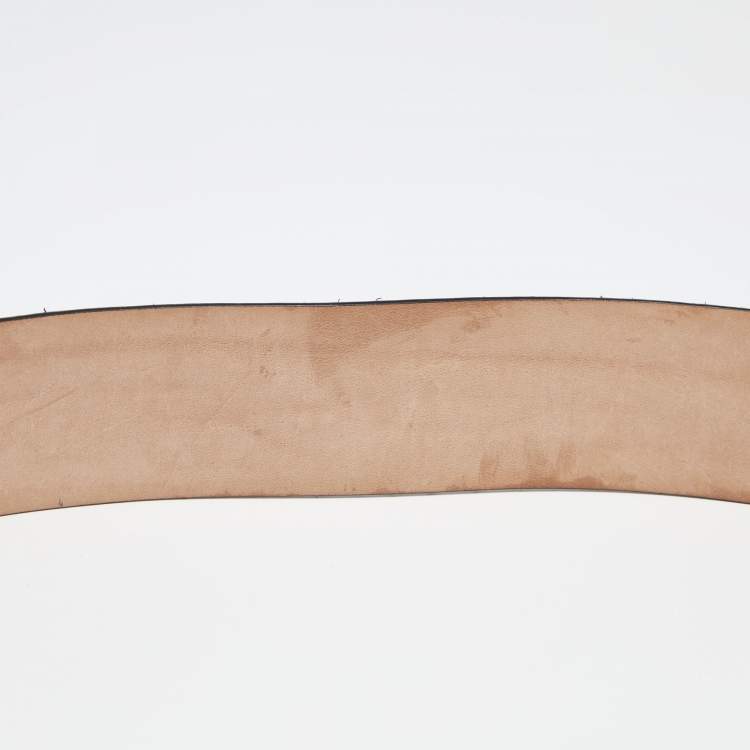 Pre Owned Roberto Cavalli Black Snakeskin Logo Buckle Belt 90CM