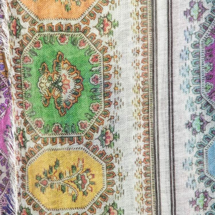 Pre Owned Roberto Cavalli Multicolor Printed Cashmere Fringed Scarf 