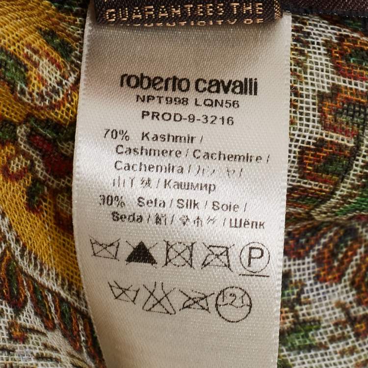 Pre Owned Roberto Cavalli Multicolor Printed Cashmere Fringed Scarf 