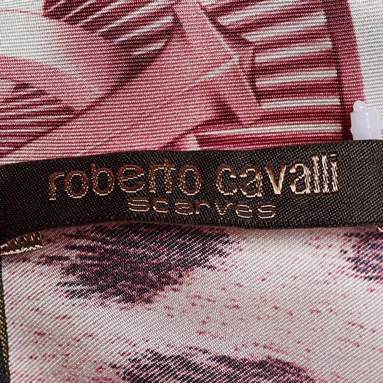 Pre Owned Roberto Cavalli Pink Logo Print Silk Scarf