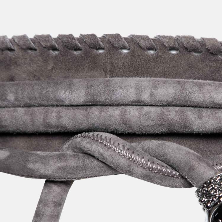 Pre Owned Roberto Cavalli Grey Suede and Mink Fur Wrap Around Waist Belt