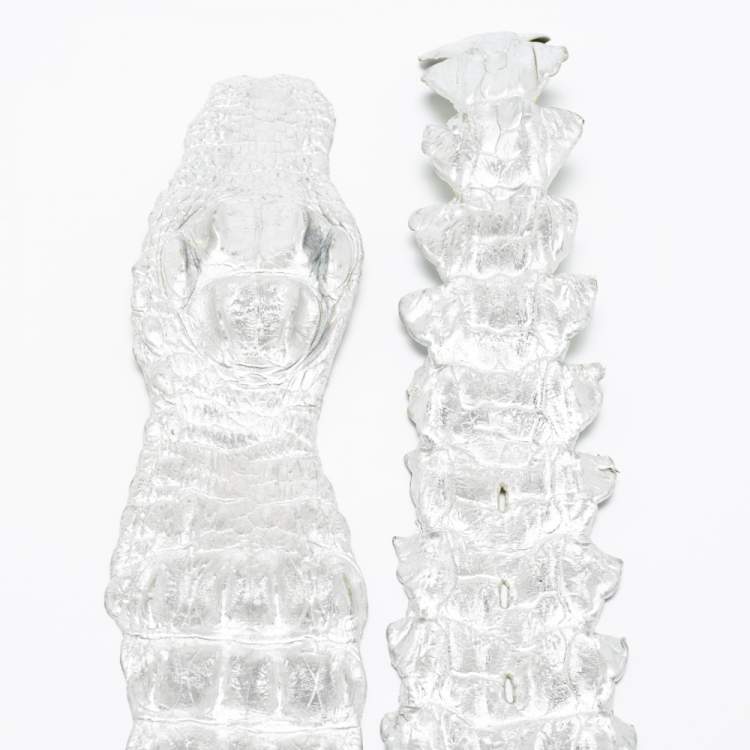 Pre Owned Roberto Cavalli Silver Crocodile Back Horn Waist Belt