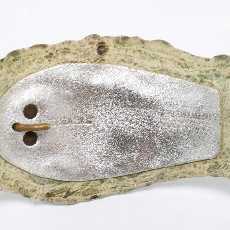 Pre Owned Roberto Cavalli Silver Crocodile Back Horn Waist Belt