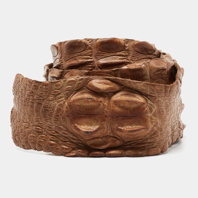 Pre Owned Roberto Cavalli Brown Crocodile Back Horn Waist Belt 
