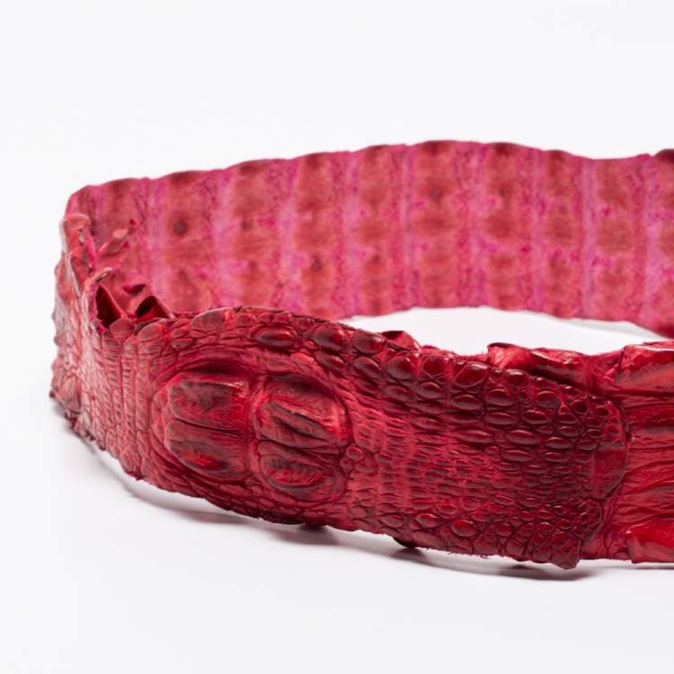 Pre Owned Roberto Cavalli Red Crocodile Back Horn Waist Belt 