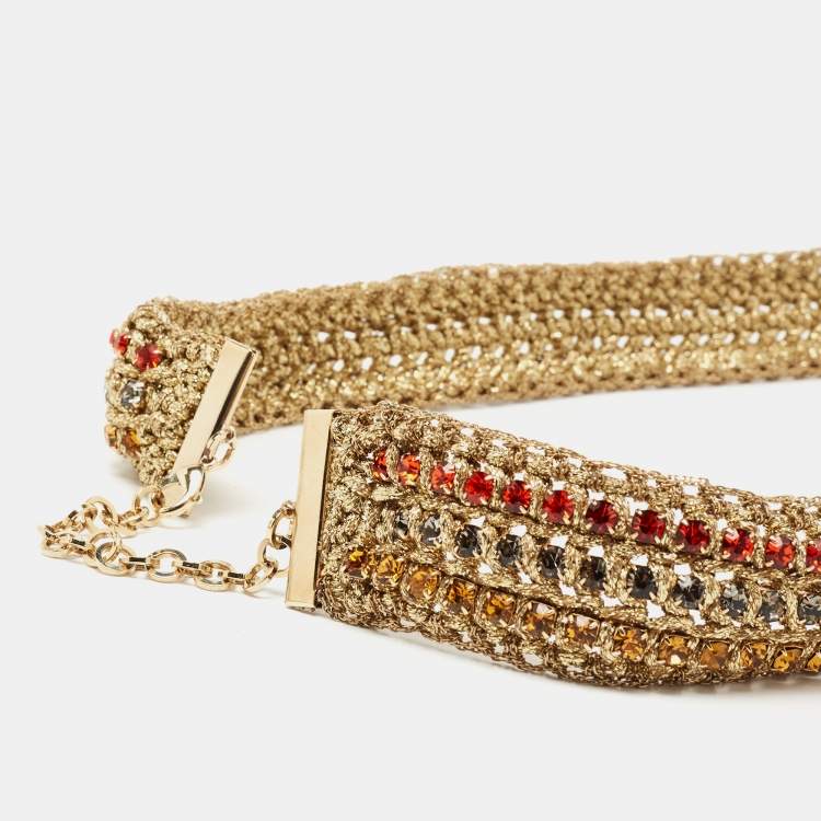 Pre Owned Roberto Cavalli Gold Lace Crystal Embellished Belt