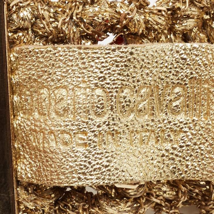 Pre Owned Roberto Cavalli Gold Lace Crystal Embellished Belt