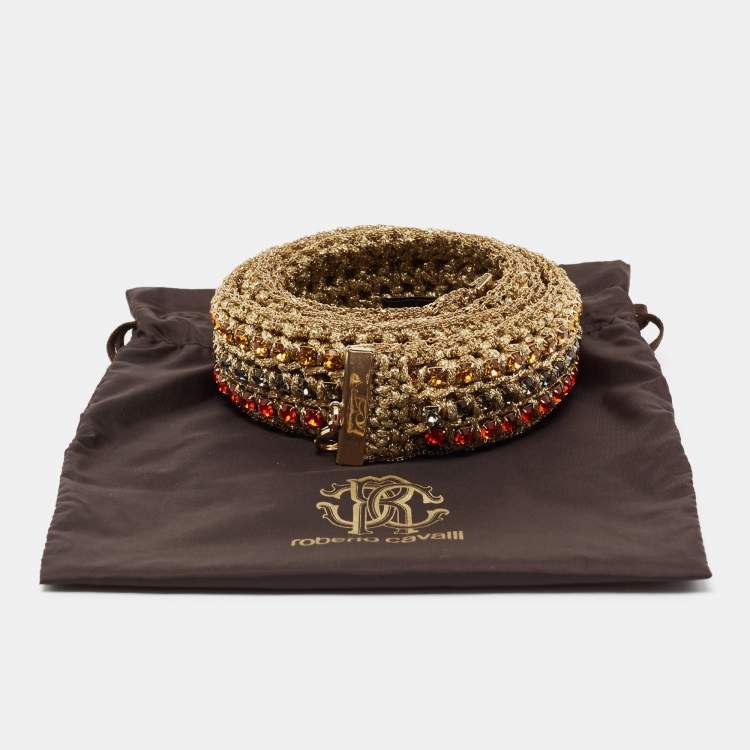 Pre Owned Roberto Cavalli Gold Lace Crystal Embellished Belt