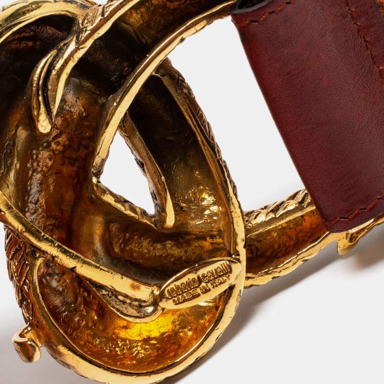 Pre Owned Roberto Cavalli Brown Alligator Leather Buckle Belt 90CM
