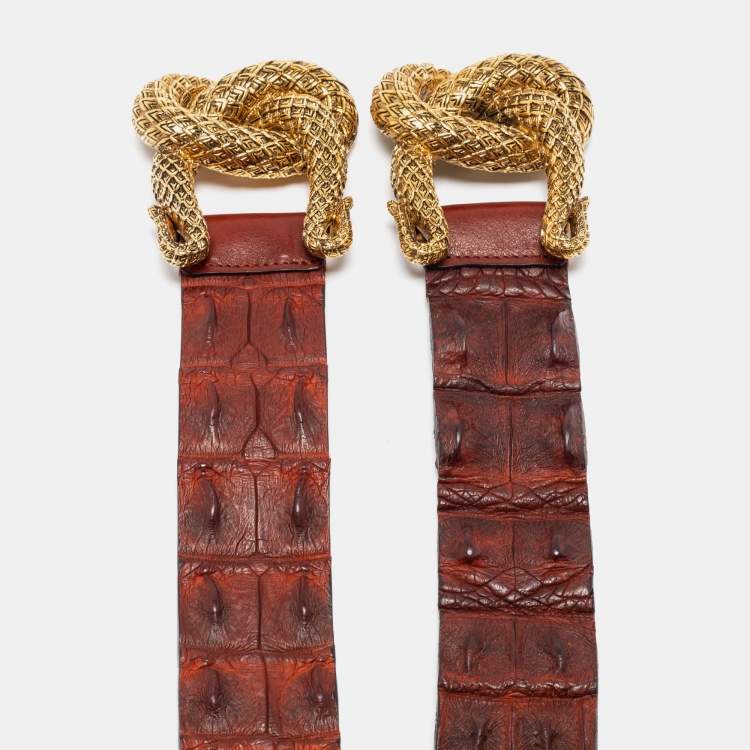 Pre Owned Roberto Cavalli Brown Alligator Leather Buckle Belt 90CM