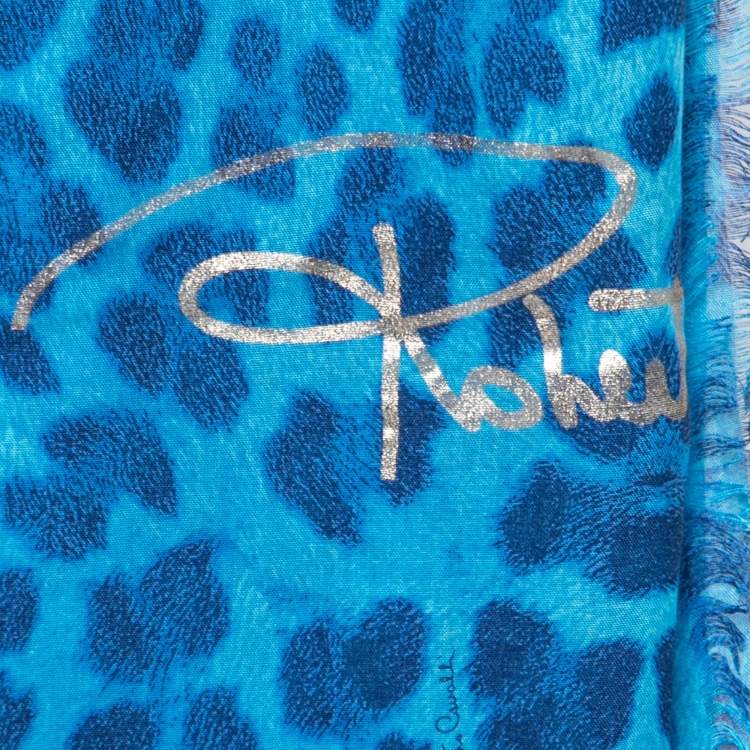 Pre Owned Roberto Cavalli Blue Animal Printed Modal Scarf