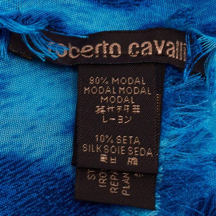 Pre Owned Roberto Cavalli Blue Animal Printed Modal Scarf