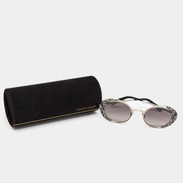 Pre Owned Roberto Cavalli Gold Tone/ Grey Gradient RC 1126 Serpenti Round Sunglasses