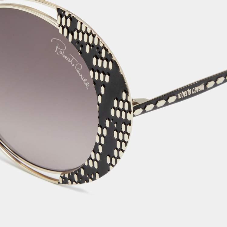 Pre Owned Roberto Cavalli Gold Tone/ Grey Gradient RC 1126 Serpenti Round Sunglasses