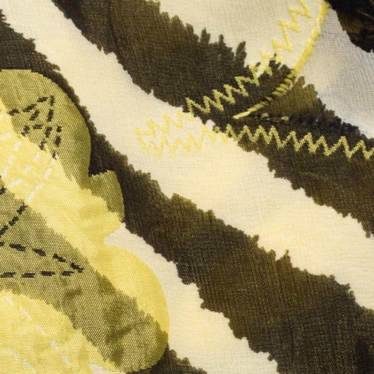 Pre Owned Roberto Cavalli Black & Yellow Floral Applique Silk Blend Scarf