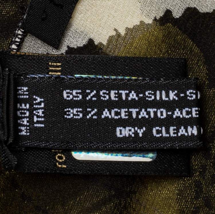 Pre Owned Roberto Cavalli Black & Yellow Floral Applique Silk Blend Scarf