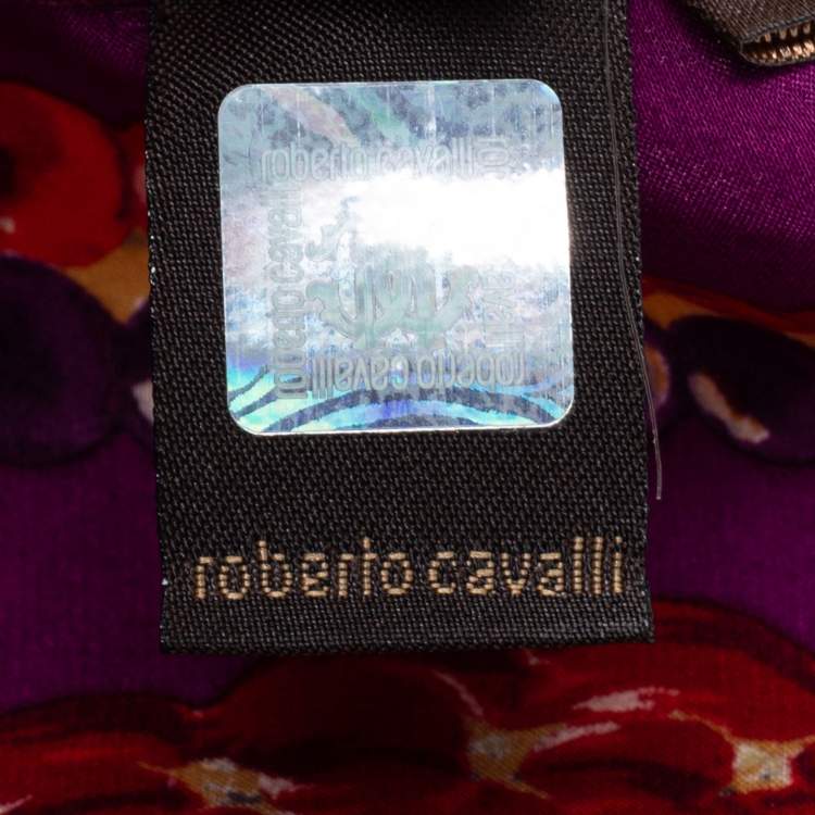 Pre Owned Roberto Cavalli Purple Bejeweled Animal Print Silk Scarf
