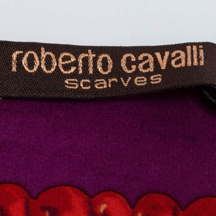 Pre Owned Roberto Cavalli Purple Bejeweled Animal Print Silk Scarf