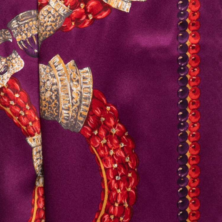 Pre Owned Roberto Cavalli Purple Bejeweled Animal Print Silk Scarf