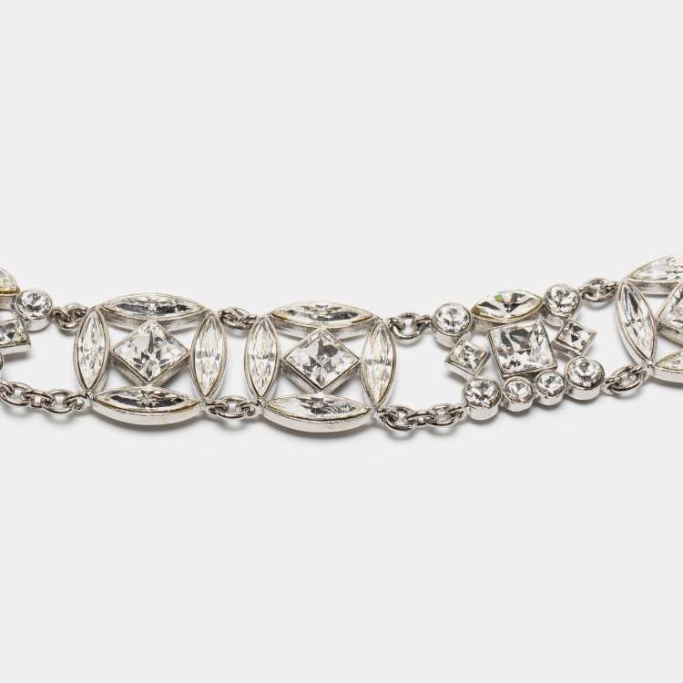 Pre Owned Roberto Cavalli Silver Tone Crystal Marbled Teeth Charms Necklace