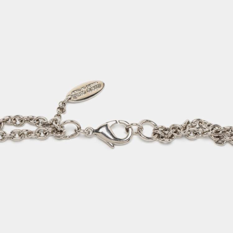 Pre Owned Roberto Cavalli Silver Tone Crystal Marbled Teeth Charms Necklace