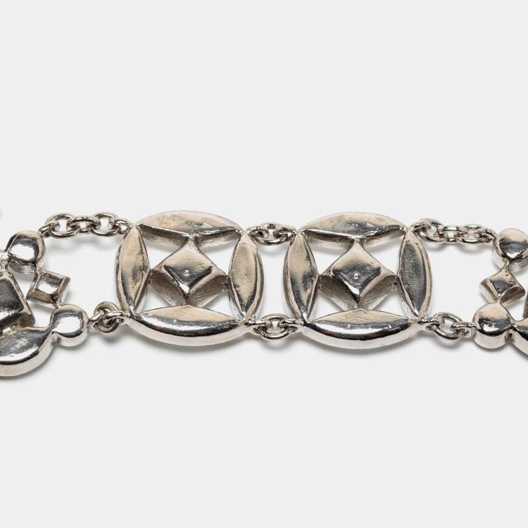 Pre Owned Roberto Cavalli Silver Tone Crystal Marbled Teeth Charms Necklace