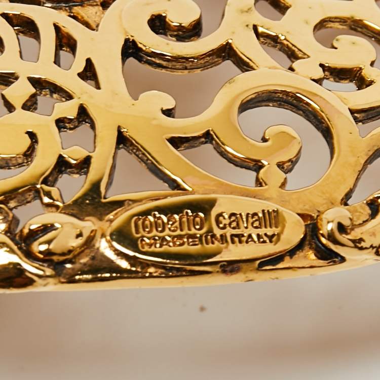 Pre Owned Roberto Cavalli Brown Braided Leather Logo Plague Belt