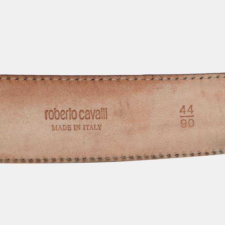 Pre Owned Roberto Cavalli Dark Brown Leather RC Logo Buckle Belt 90CM