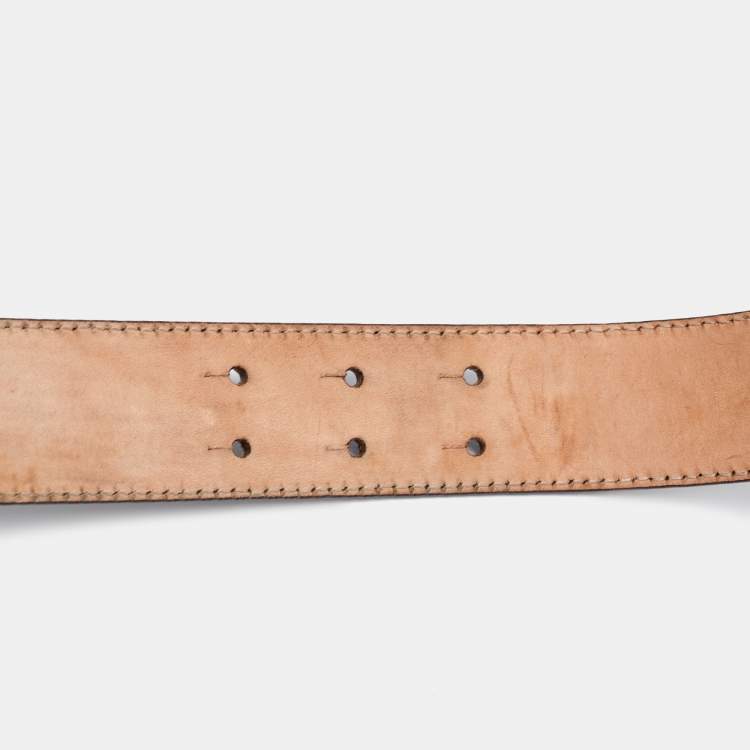 Pre Owned Roberto Cavalli Dark Brown Leather RC Logo Buckle Belt 90CM