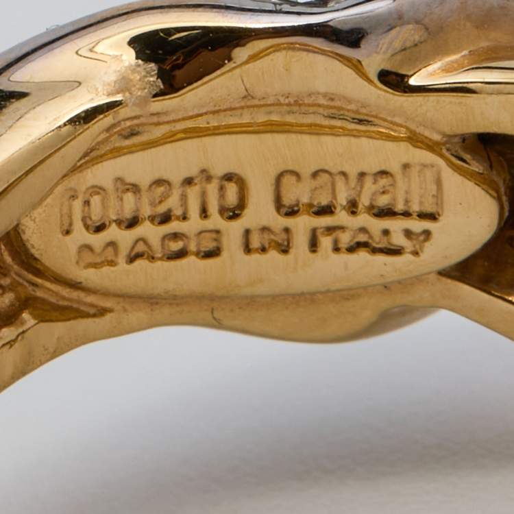 Pre Owned Roberto Cavalli Crystal & Enamel Serpenti Double Finger Ring Size EU 58