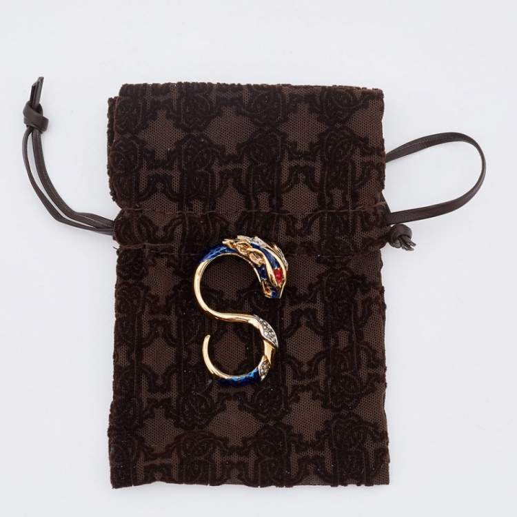 Pre Owned Roberto Cavalli Crystal & Enamel Serpenti Double Finger Ring Size EU 58