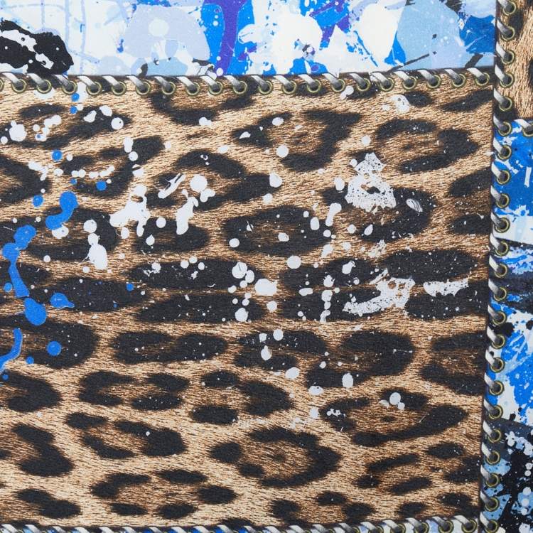 Pre Owned Roberto Cavalli Brown & Blue Animal Printed Silk Square Scarf