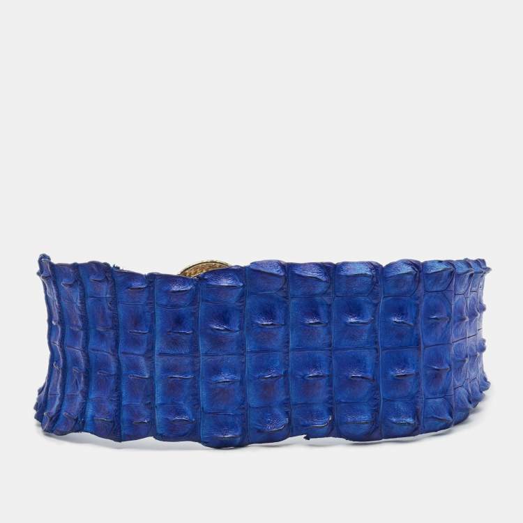 Pre Owned Roberto Cavalli Blue Crocodile Leather Snake Buckle Belt