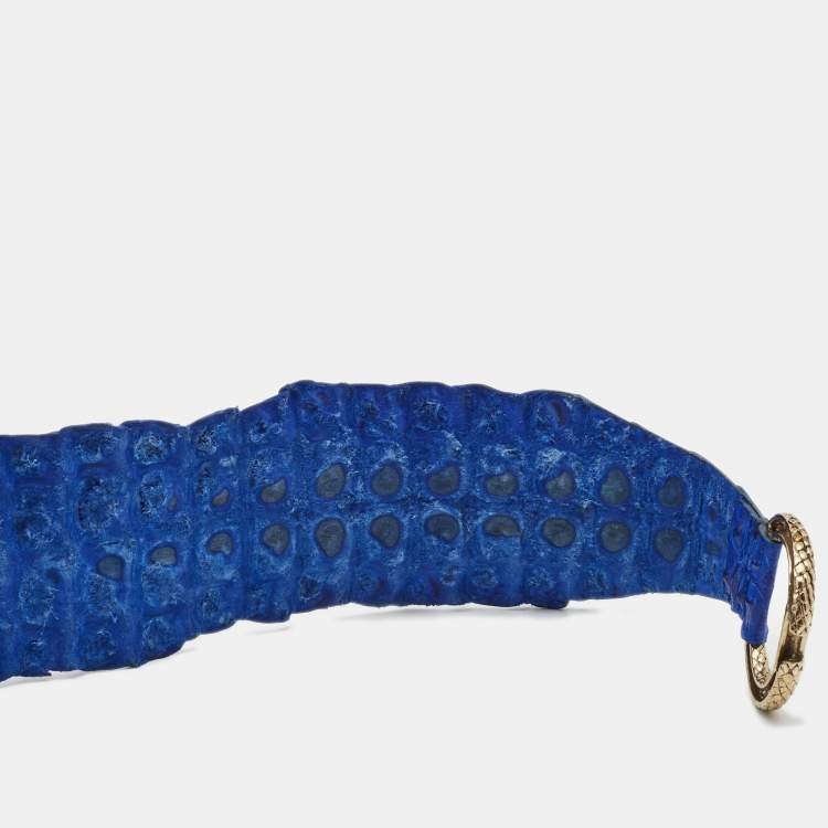 Pre Owned Roberto Cavalli Blue Crocodile Leather Snake Buckle Belt