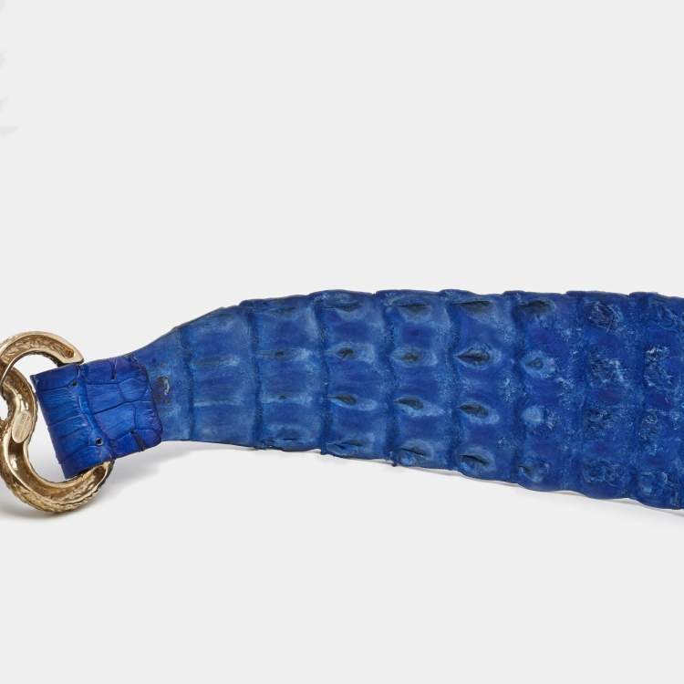 Pre Owned Roberto Cavalli Blue Crocodile Leather Snake Buckle Belt