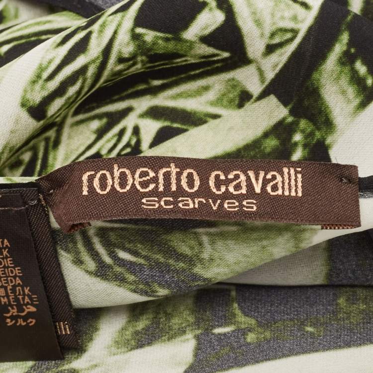 Pre Owned Roberto Cavalli Green/Black Printed Silk Stole