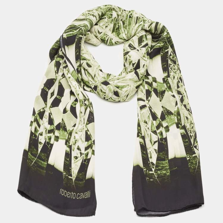 Pre Owned Roberto Cavalli Green/Black Printed Silk Stole