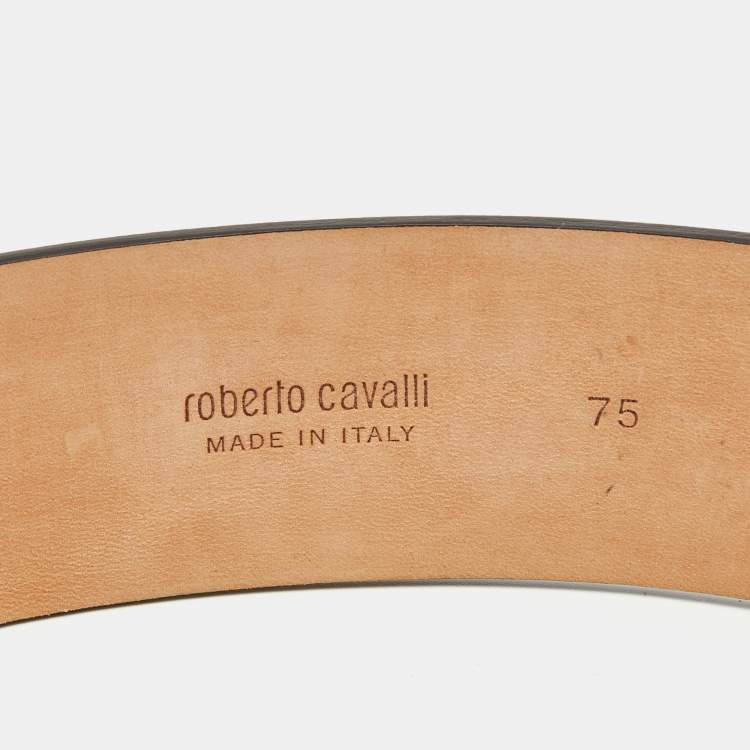 Pre Owned Roberto Cavalli Light Green Leather RC Monogram Buckle Belt 75CM