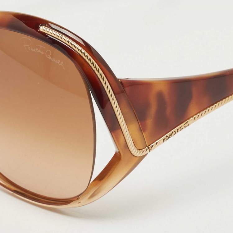 Pre Owned Roberto Cavalli Brown Tortoise Print Oroya Gradient Oversized Sunglasses