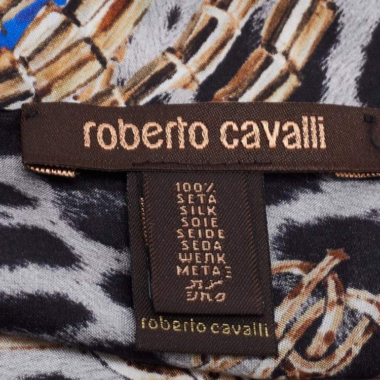 Pre Owned Roberto Cavalli Blue Printed Silk Scarf