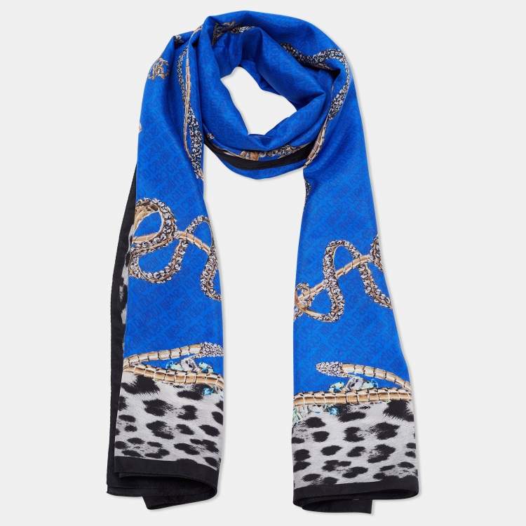 Pre Owned Roberto Cavalli Blue Printed Silk Scarf