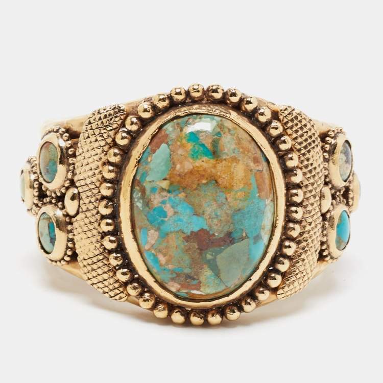 مملوكة مسبقًا Roberto Cavalli Composite Gold Tone Open Cuff Bracelet