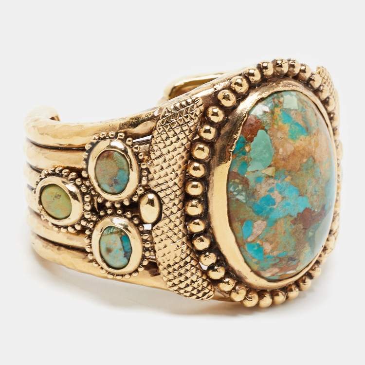 مملوكة مسبقًا Roberto Cavalli Composite Gold Tone Open Cuff Bracelet