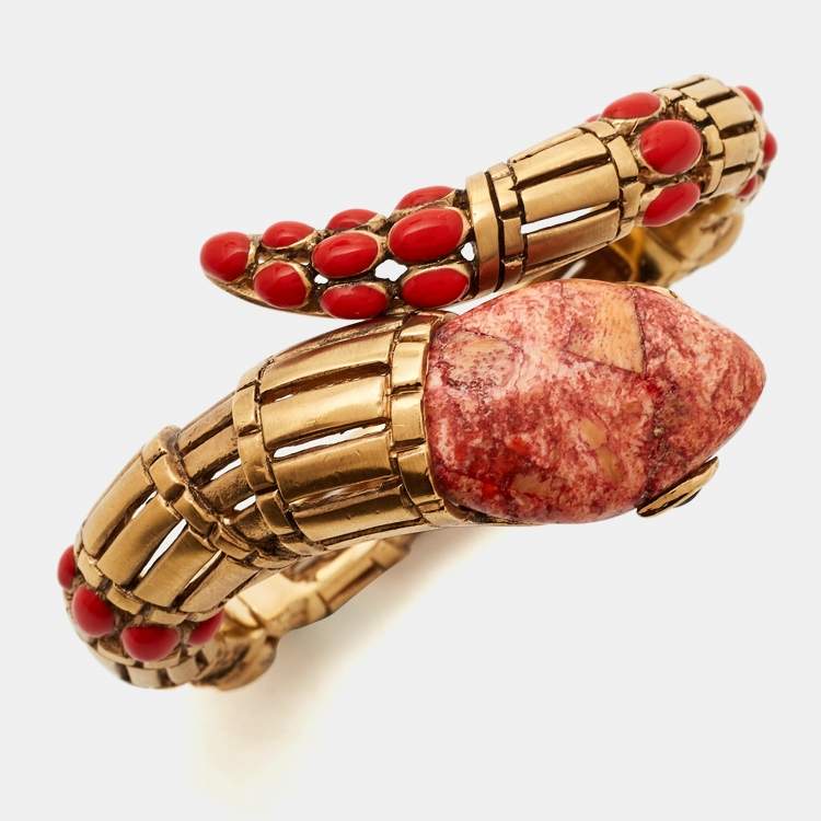 Pre Owned Roberto Cavalli Composite Enamel Gold Tone Snake Bracelet