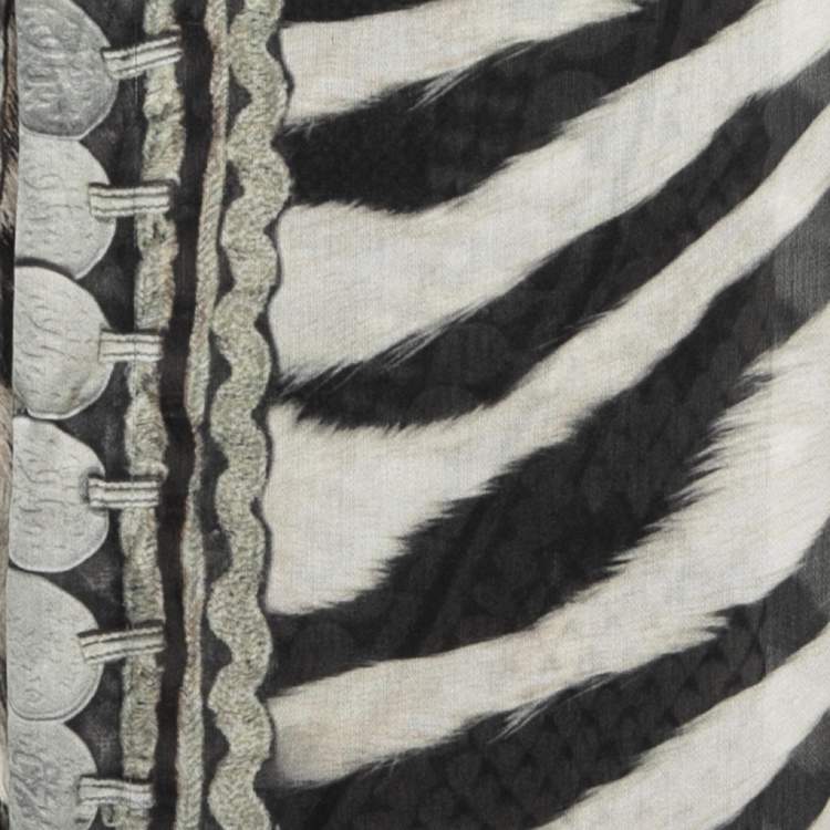 Pre Owned Roberto Cavalli Black/White Animal Print Silk Stole
