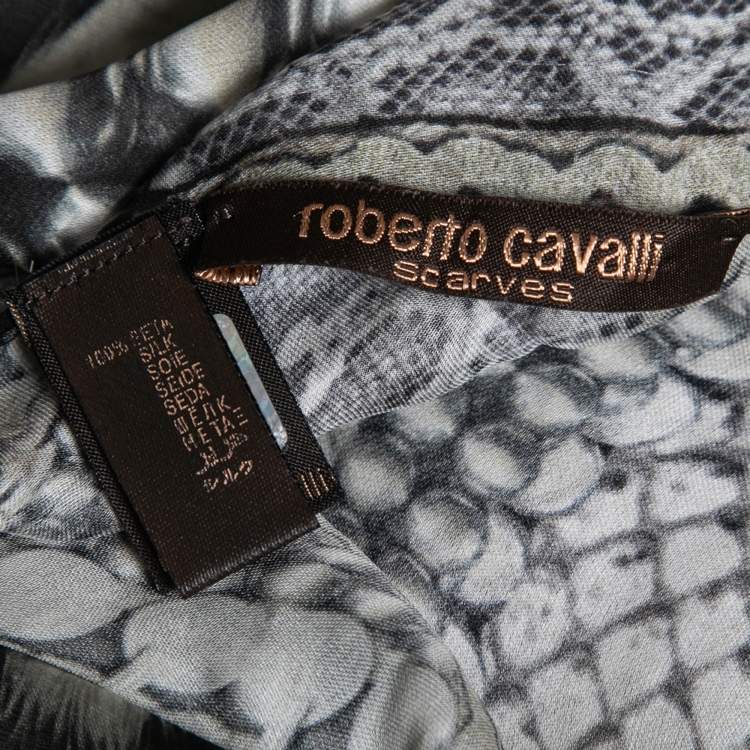 Pre Owned Roberto Cavalli Black/White Animal Print Silk Stole