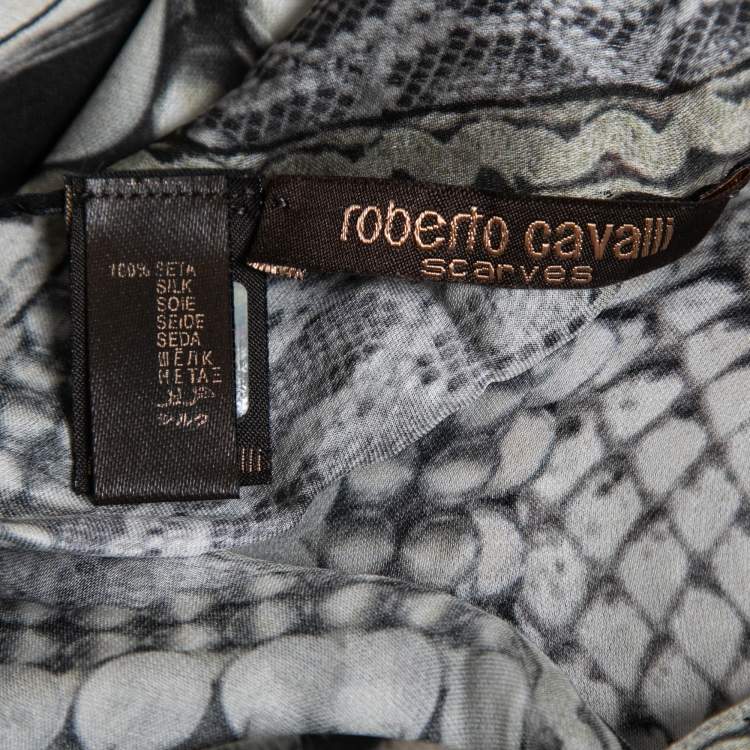 Pre Owned Roberto Cavalli Black/White Animal Print Silk Stole